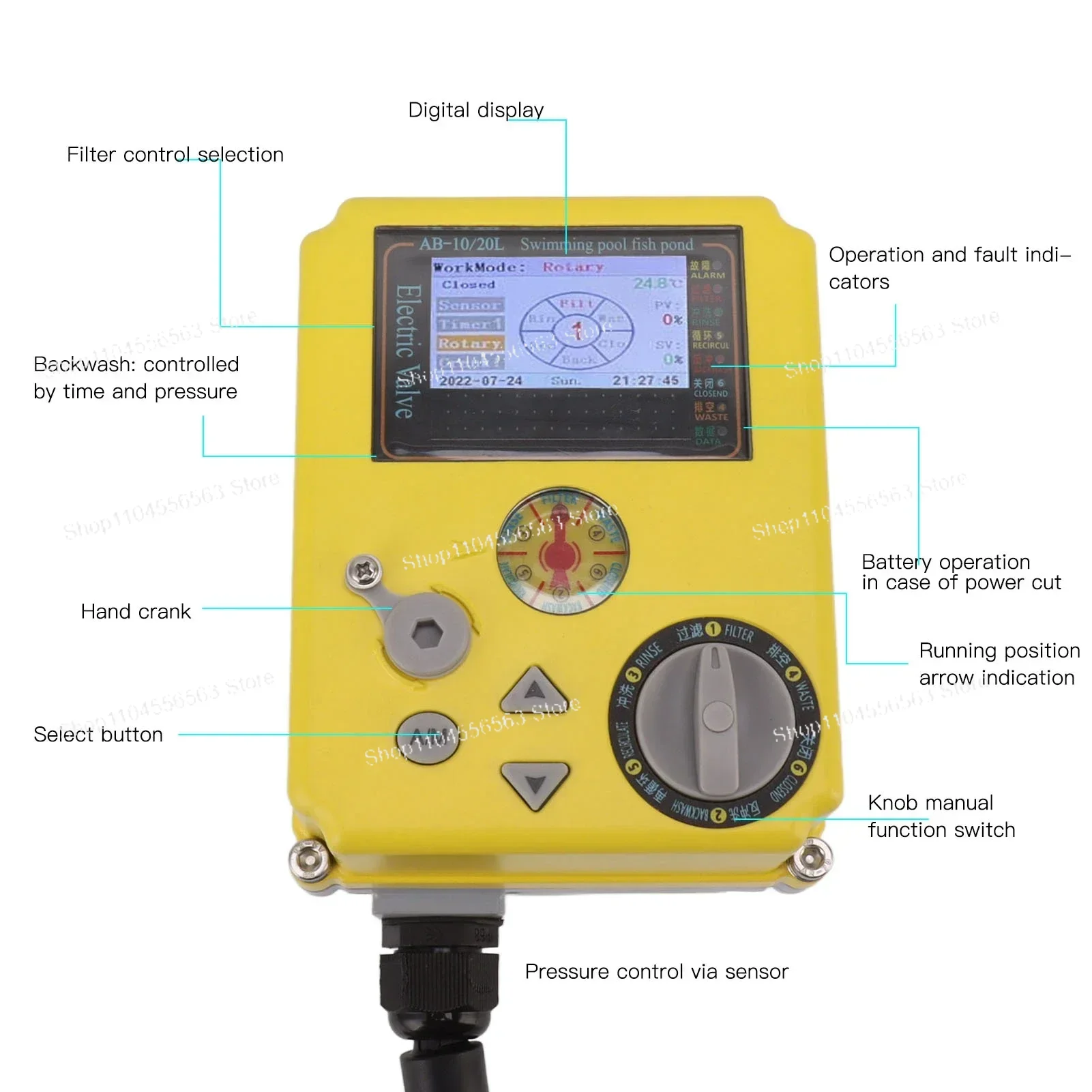 Smart WiFi 6 Position Backwash Valve for Automatic Pool Filter Cleaning, 110V-240V Wide Voltage Multi Port Plumbing System