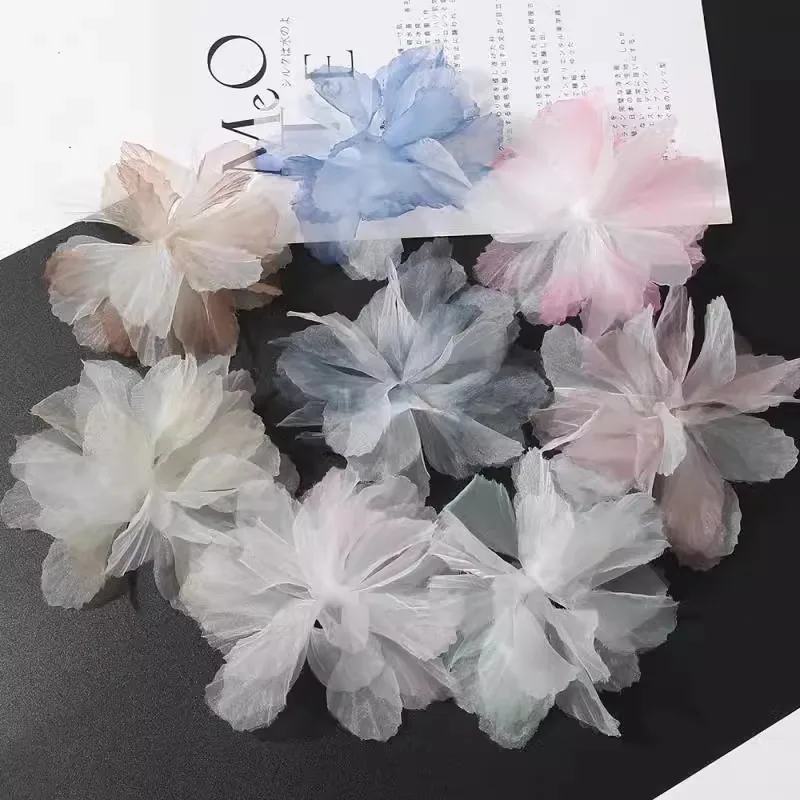 10Pcs 3D Kwiat Organza Koronkowe naszywki Aplikacja do sukni ślubnej Suknia ślubna Dom Gradient Koronkowe wykończenie Akcesoria do szycia Pokój Decora