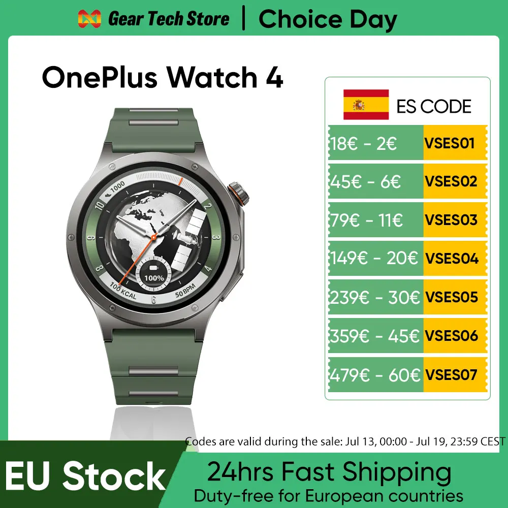Reloj inteligente OnePlus Watch 4 versión global, 1.5 pulgadas, Wear OS de Google, Snapdragon W5, hasta 16 días de batería, Google Wallet