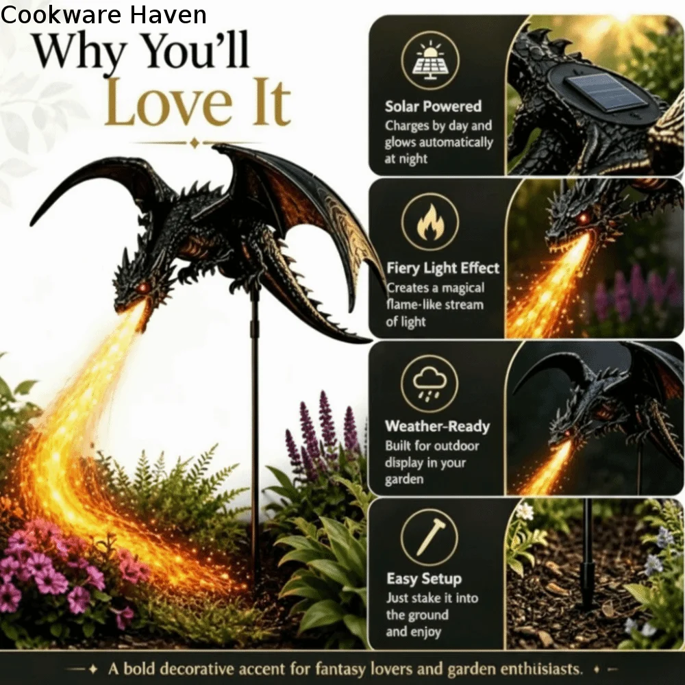 Solar Powered Solar Garden Light Waterproof Resin Craft Solar Fire Garden Lamp Dragon Fire Design Resin Artwork Landscape Lamp