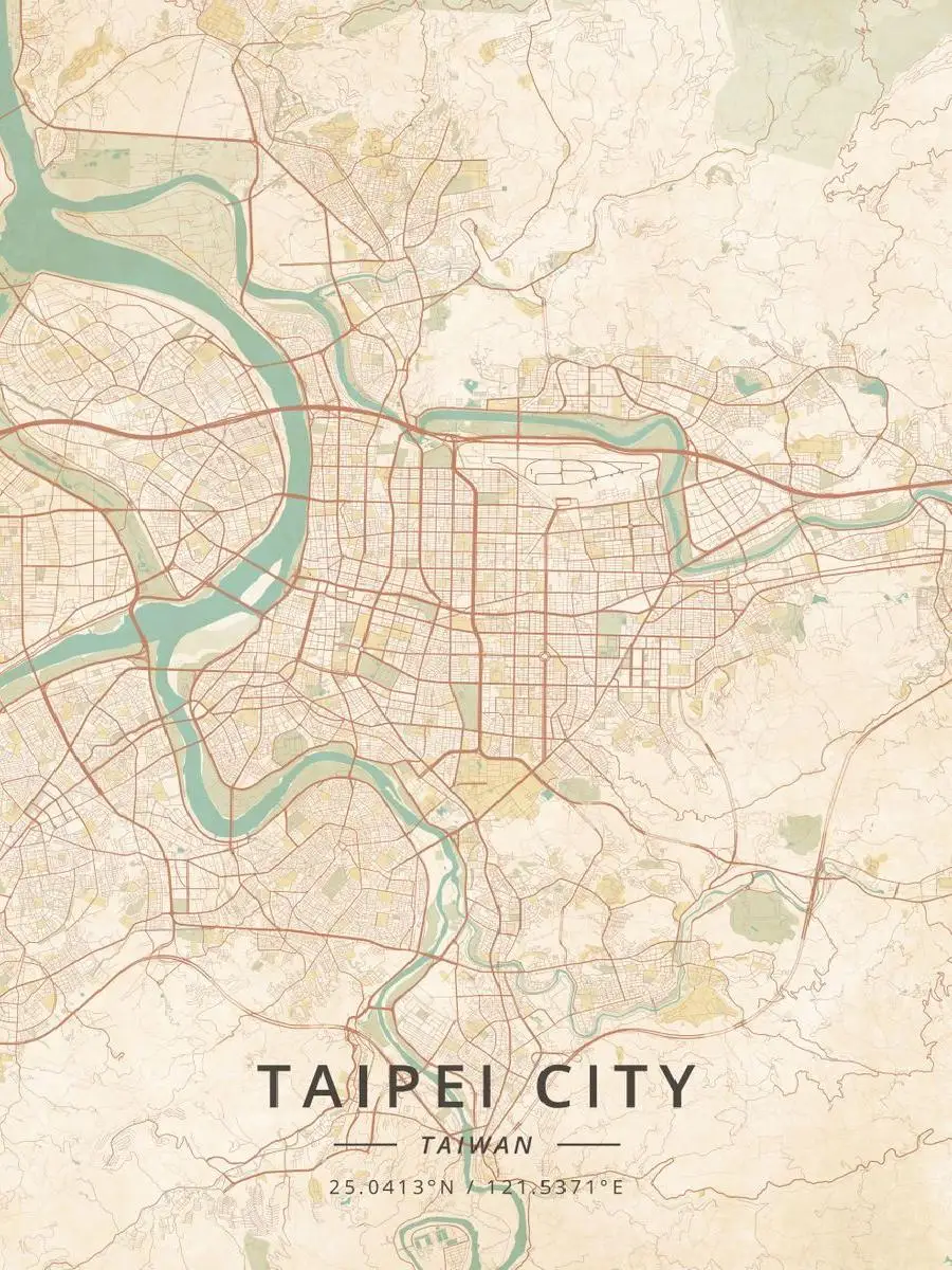 Taipei City Taiwan Map Poster  Nature  Travel Collection Elegant Wall Decor for Home and Office Artistic Prints