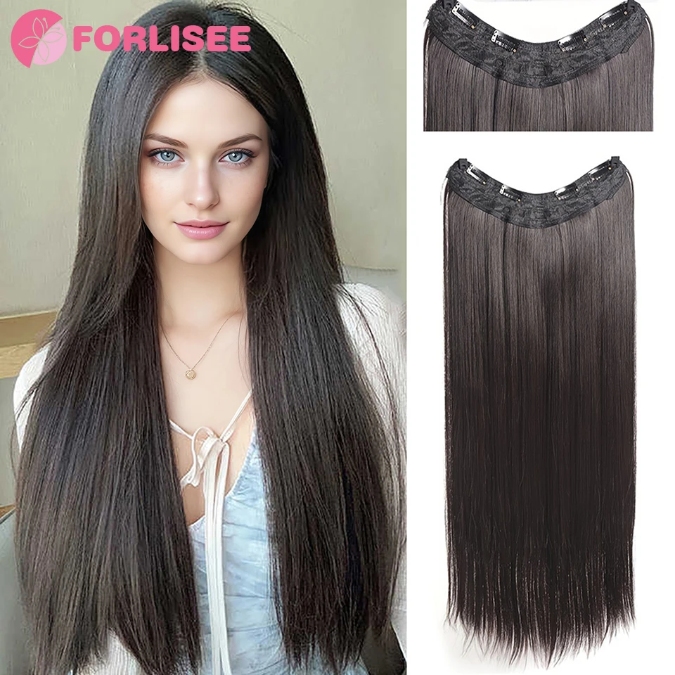 Synthetische 4 Clip In Hair Extensions Lang Recht Kapsel Haarstukje Zwart Bruin Blond 80 Cm Natuurlijk Nep Haar Voor Vrouwen