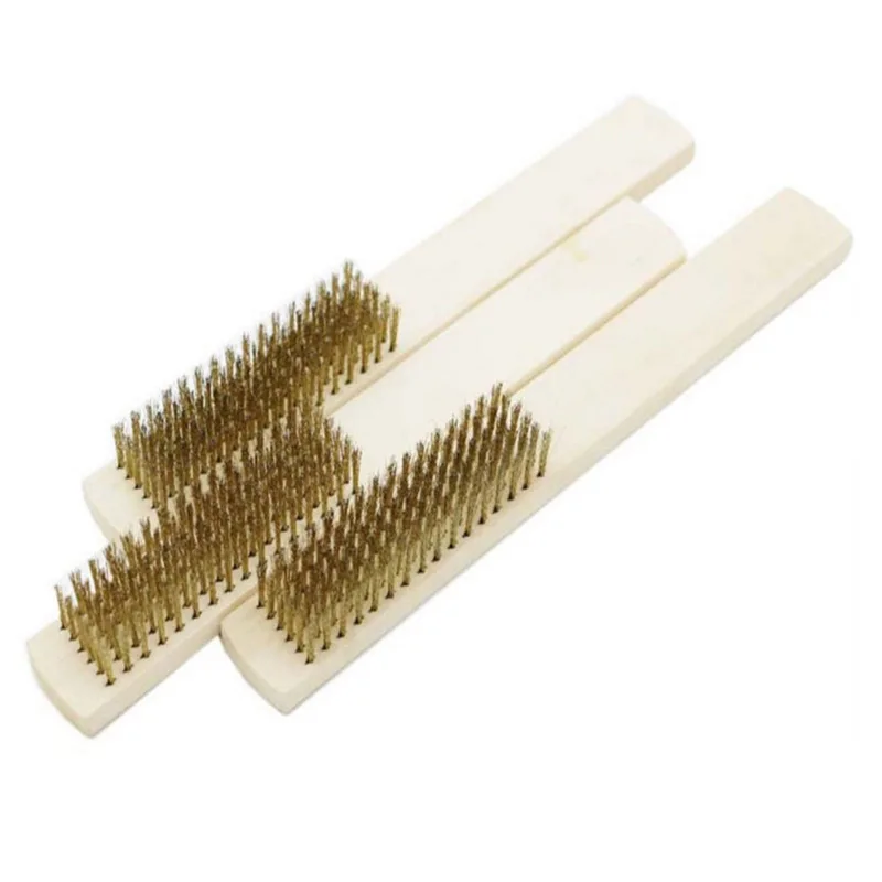 1pcs Wood Handle Brass Wire Copper Brush for Industrial Devices Surface/Inner Polishing Grinding Cleaning 6x16 Row Brushes