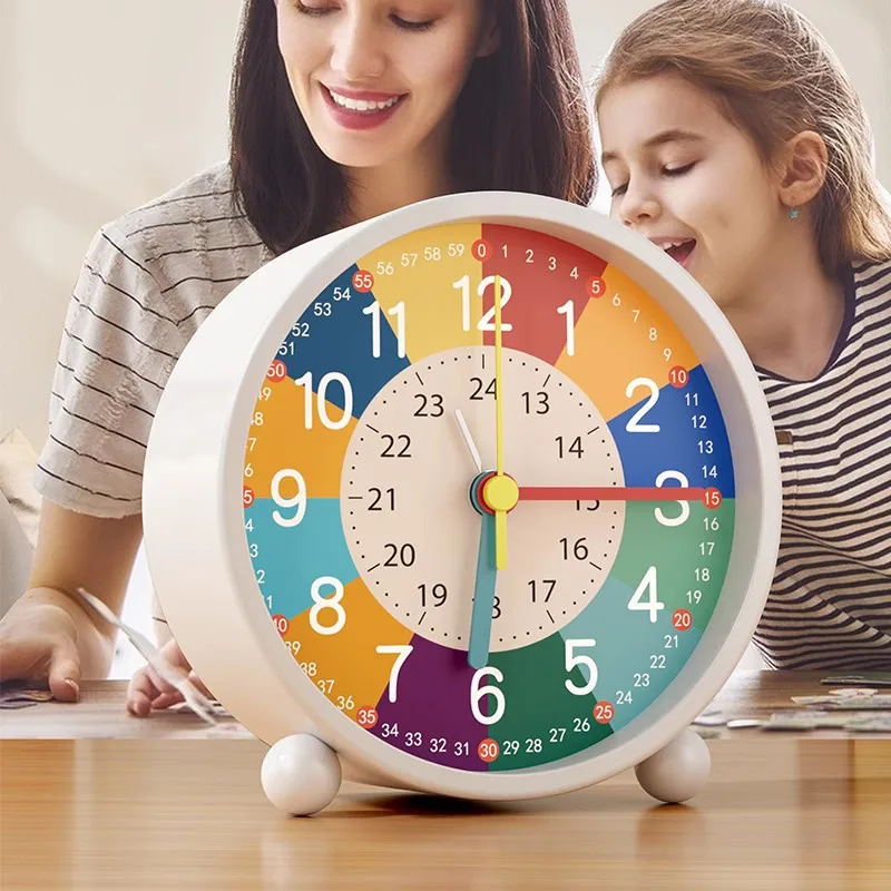 Metal Learning Clock for Kids, Silent Non Ticking Kids Room Wall Decor for Bedrooms Early Learning Alarm Clock for Students