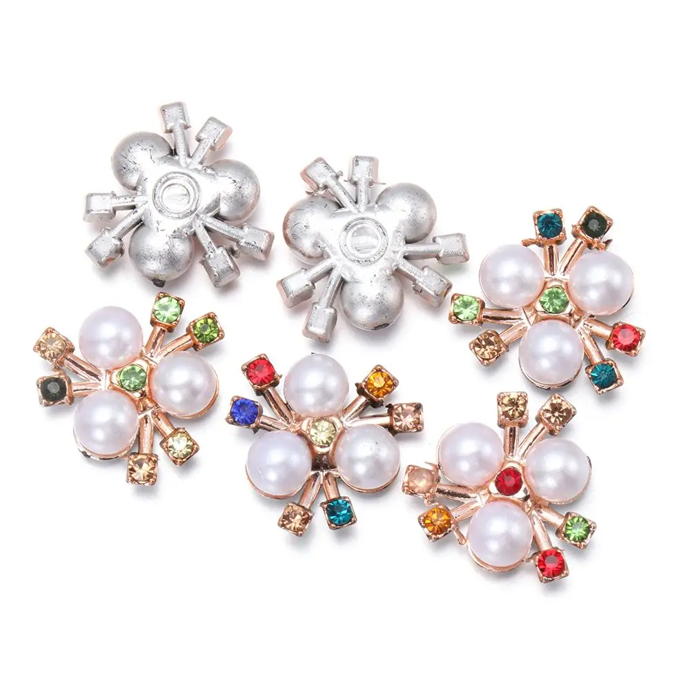 10PCS Sparkling Flower-shaped Hat Accessories Headwear Clip Pearl Button Rhinestone Buttons Pearl Hairpins DIY Accessories