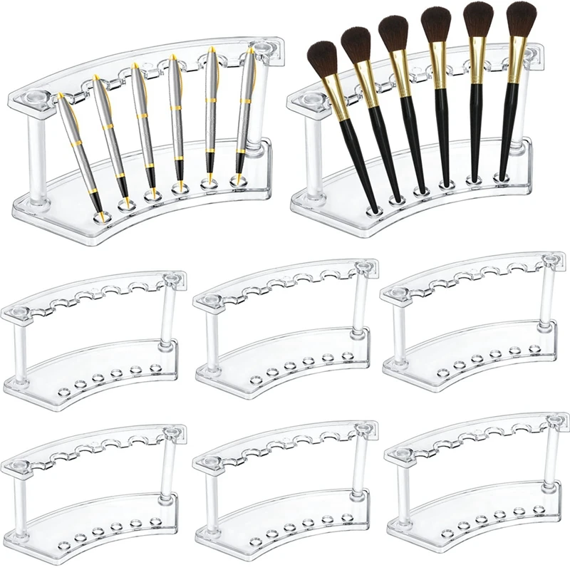 8 Pack Acrylic Pen Display Stand,6-Slot Pen Holder Rack,Makeup Brush Rack Organizer For Homes Store