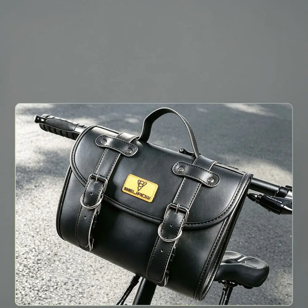 Vintage Punk Bike Handlebar Bag Waterproof PU Leather Storage Pouch For Mountain Folding Cycle Front Frame Carrier Accessories