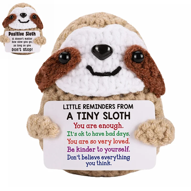 

Positive Handmade Crochet Sloth Doll with Card Office Desktop Ornament Home Decor Gifts Emotional Support Crocheted Figurines