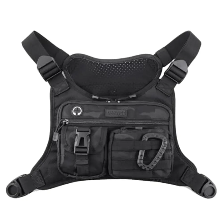 

Chest Bag For Men Tactical Inspired Sports Utility Chest Pack EDC Pouch Bag With Built-In Phone Holder for Workouts Running Cyc