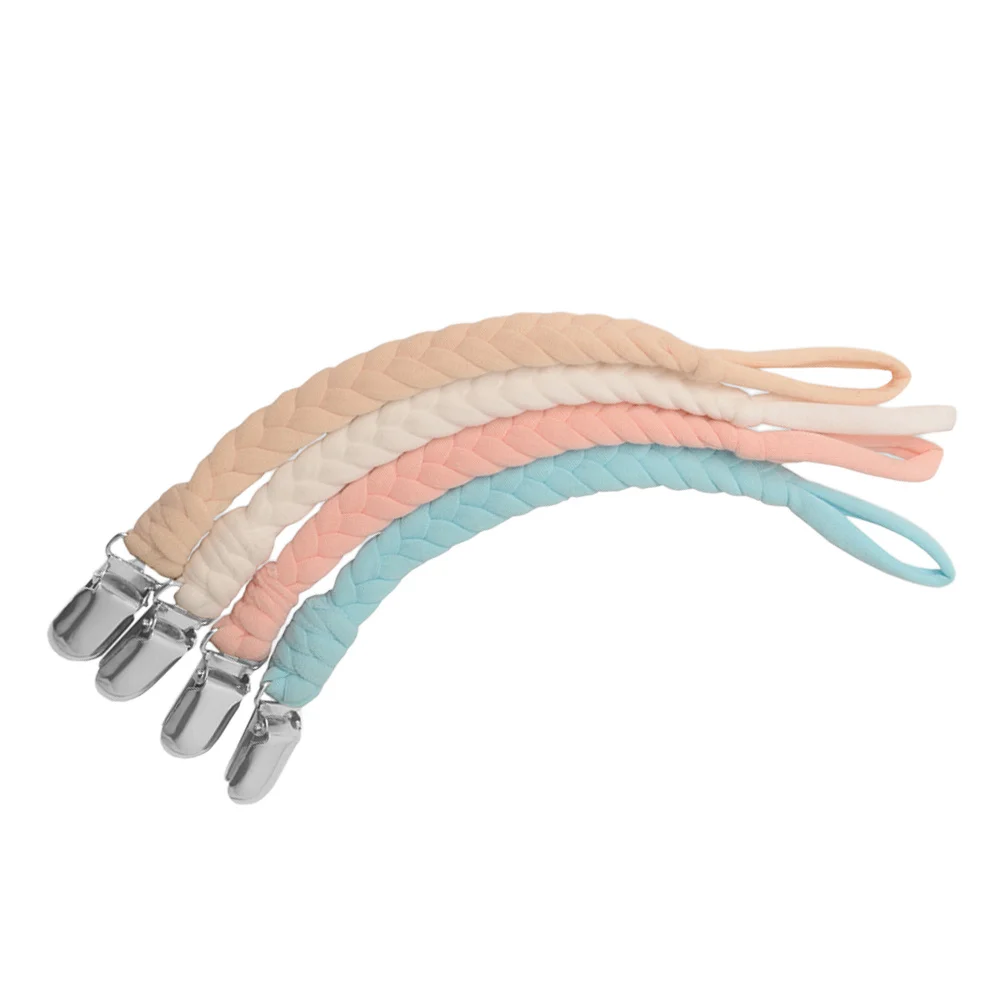 4 قطعة سلاسل مصاصة الطفل معقود مضفر تصميم أصحاب دائم لحديثي الولادة مقاعد السيارة عربات الأطفال التمريض عضاضة كليب