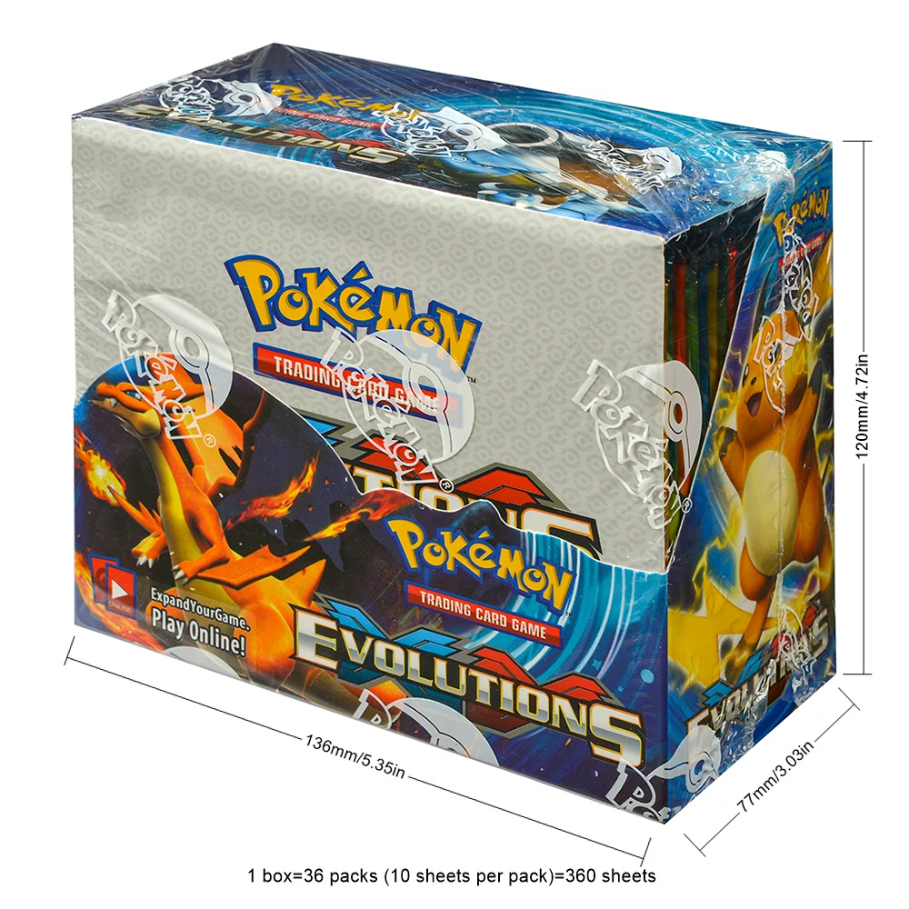 360 szt. Angielskie karty Pokemon TCG: Evolutions Box, karty kolekcjonerskie Pokemon, 36 paczek w pudełku