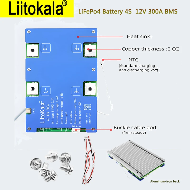 

LiitoKala 4S 12V 300A BMS Lifepo4 Battery pack energy storage system Protection Board