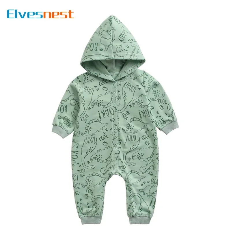 Cartoon Print Baby Clothes Boys Romper Long Sleeve Hooded Cotton Baby Girl Romper Autumn Winter Newborn Clothing 1-3 Years