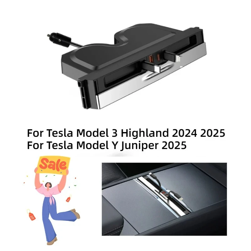 

Док-станция для Tesla Model Y Juniper 2025 65 Вт PD Hub Быстрое зарядное устройство USB-удлинитель Центральная консоль Умный датчик Новая модель 3