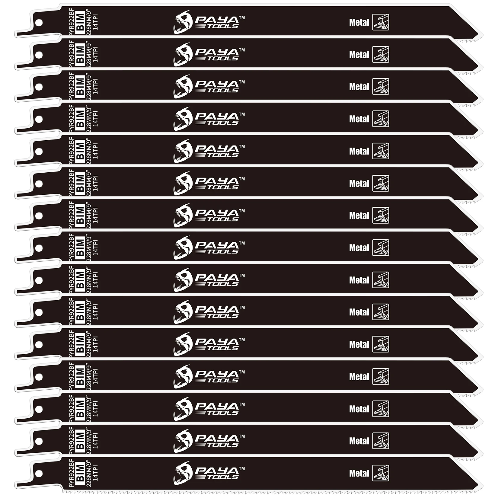 PAYA Säbelsägeblätter 9 Zoll 14TPI Bi-Metall Säbelsägeblatt 228mm für Holz mit Nägeln, Bewehrungsstahl, Aluminiumrohr, Schnellschnitt