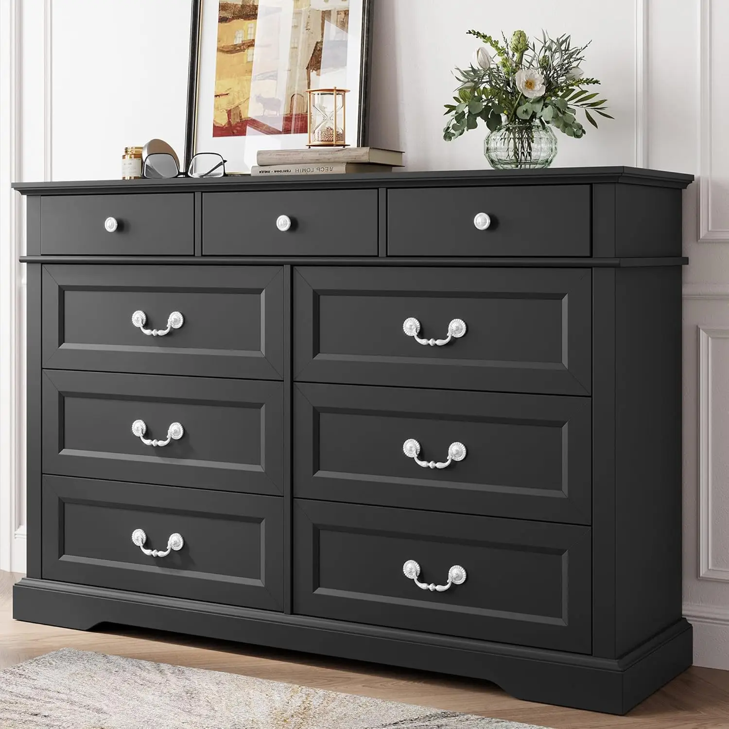 Linsy Home Drawers Dresser For Bedroom, Wood Bedroom Dresser Farmhouse Drawer Chest, Tall Dresser For Closet, Dressers