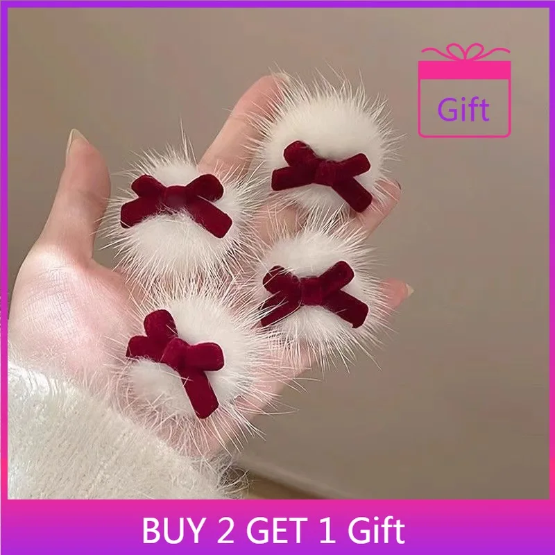 Новогодняя-заколка-для-волос-с-красным-бархатным-бантом-и-белым-помпоном-для-женщин-челка-спереди-милые-праздничные-заколки-для-волос-пара