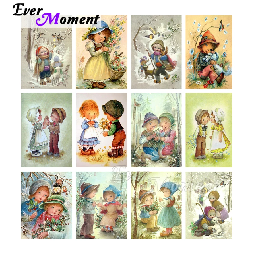 Ever Moment Diamond Embroidery Little Girl Boy Friend Full Square Round Stones Diamond Art Painting Kit For Interior ASF2312