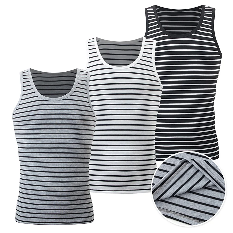 1/2/3 Piece Men's Vest Top Sleeveless Striped T-shirt For Youth All Season Leisure Sports Comfortable Plus Size Trendy Interior