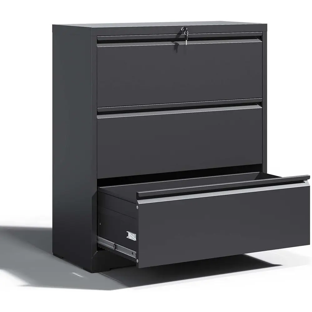 Durable Steel Filing Cabinet with Lock, Black Home Office Storage Cabinet for Legal/Letter Files, Assembly Required