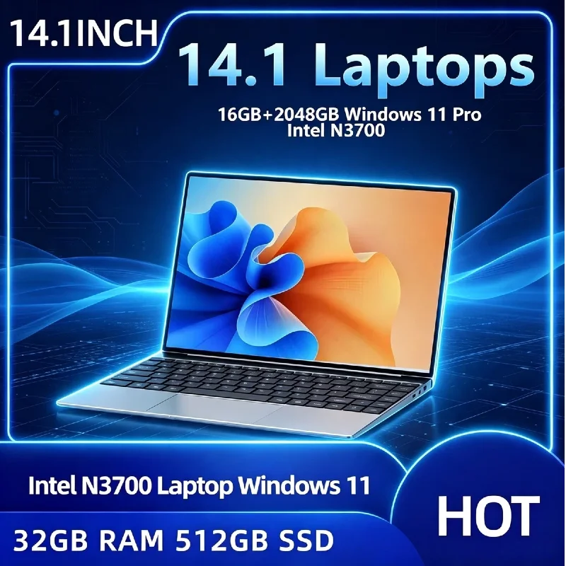 14.1 Inch 1920*1080 FHD Display Ultra Slim Laptop Intel N3700 16GB RAM 2TB SSD Portable Notebook PC For Office Study