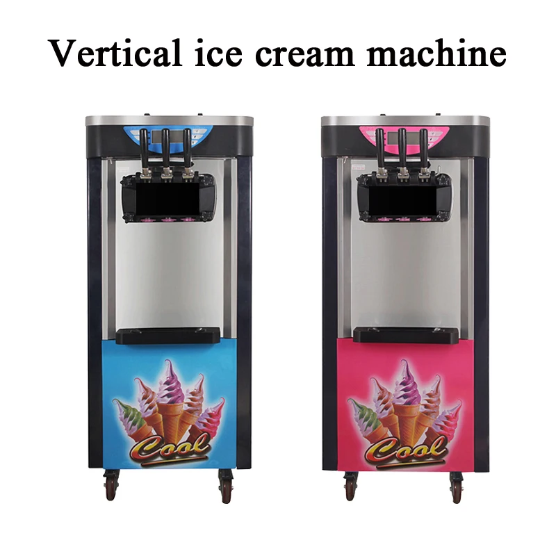 Commercial Ice Cream Machine 18-28 L/H Yield 1850W 3-Flavor Countertop Soft Serve Ice Cream Maker Stainless Steel Cylinder