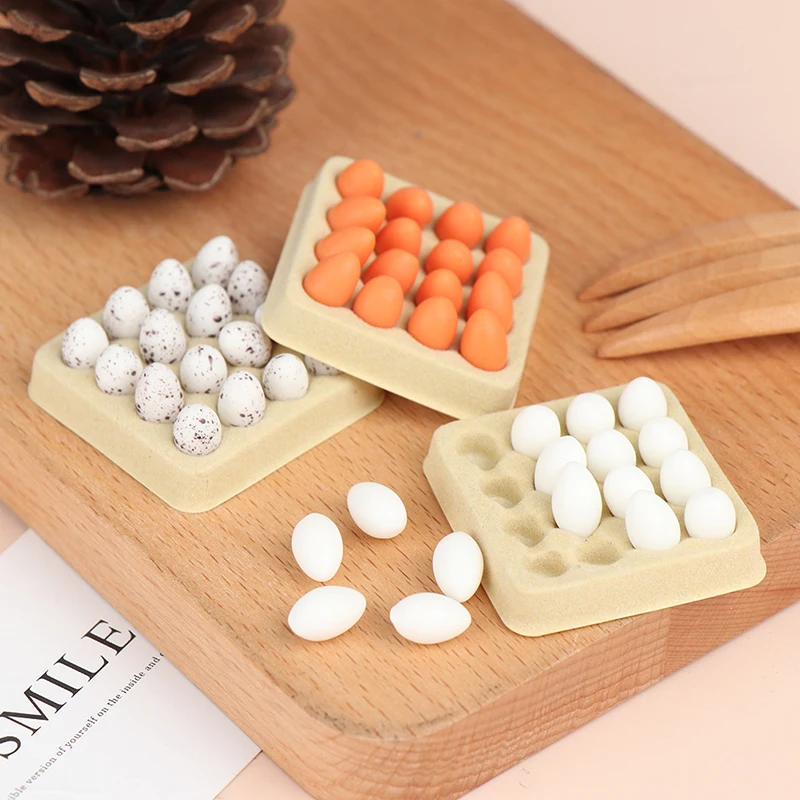 1Set 1:12 Dollhouse Miniature Eggs Kitchen Food Model (Tray+16Pcs Eggs) Kitchen Decor