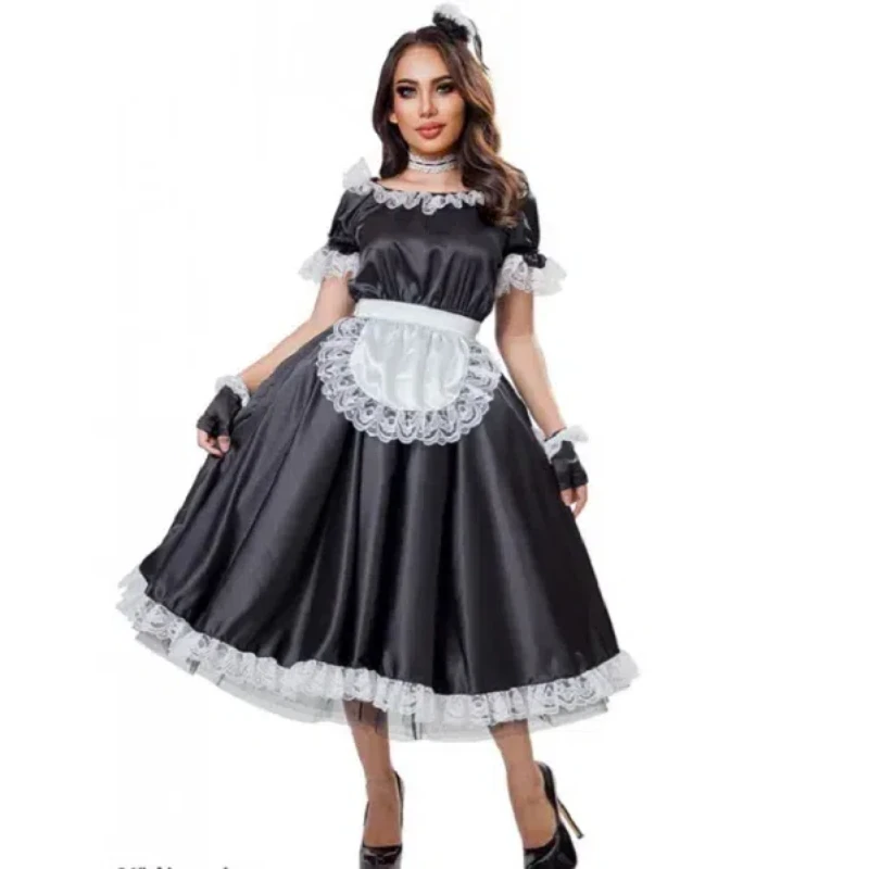 Classic Satin French Maid uniform luxurious Sexy Satin apron sexy, high quality petticoat Cosplay sissy skirt custom