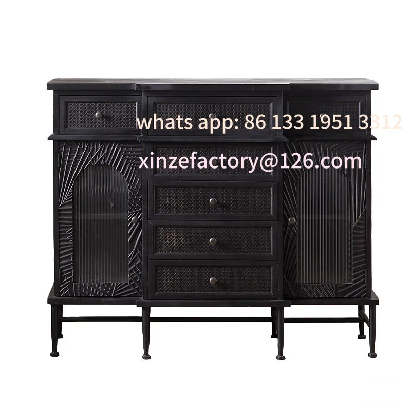 

Italian porch shoe cabinet solid wood retro old rattan hall decoration homestay dining