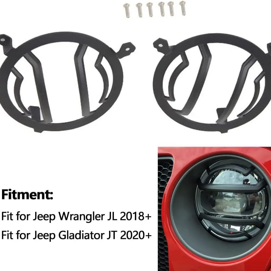 

Aluminum Alloy Headlight Covers Shells Guards for 2018-2024 Jeep Wrangler JL RR Style Exterior Protection Off-Road Accessories