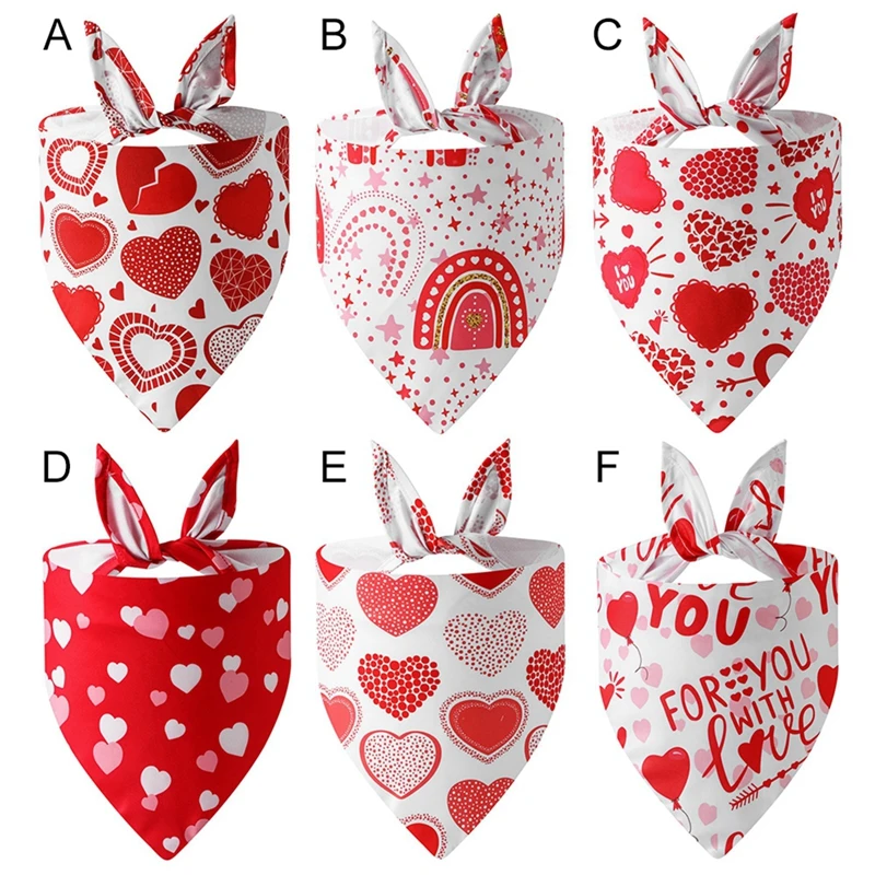 Dog Bandana Washable Christmas Valentines Dog Bandanas Love Heart Printed Bib Kerchief Scarf Puppy Cat Pet Accessories Supplies