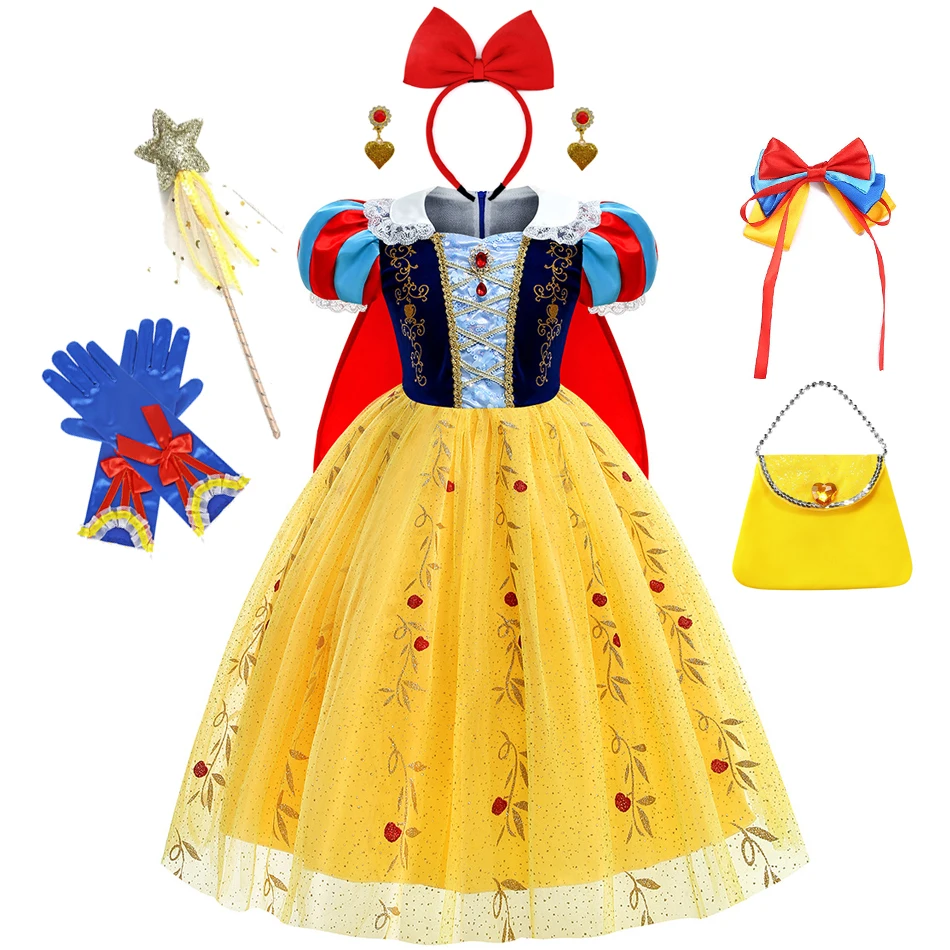 

Snow White Princess Dress For Girl Luxury Embroidery Glitter Lace Gown Kids 3-10 Yrs Children Fantasy Cartoon Cosplay Costume