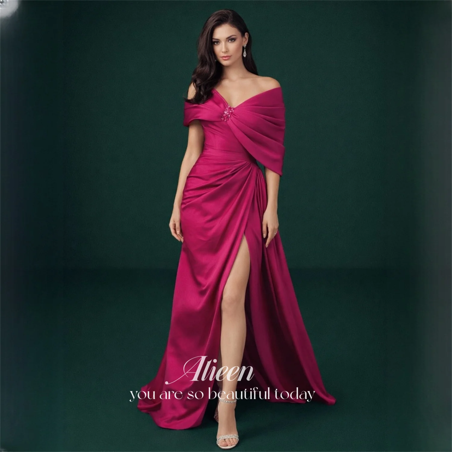 Aileen Satin Off The Shoulder Burgundy Trumpet/Mermaid Evening Dress 2026 Floor-Length Prom Dress Formal Evening Customized