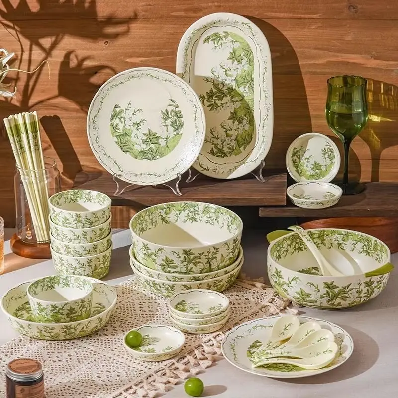 Party Green Dinner Set Plates Luxury Modern Elegant Designer Plates Dinner Sets Ceramic Round Aparelho De Jantar Kitchen Dishes