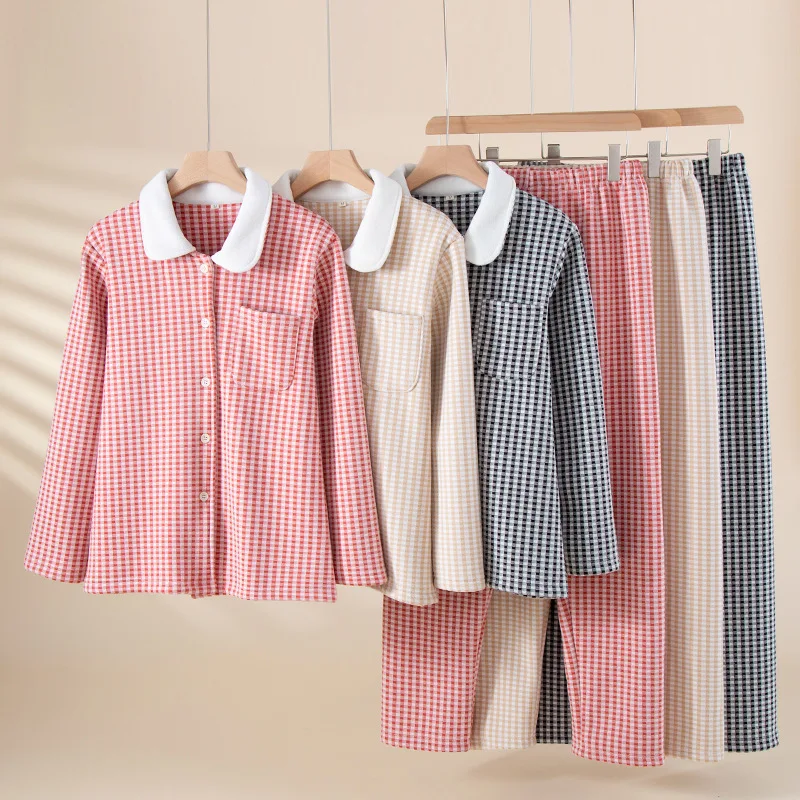 

Осенние и зимние пижамы для женщин, новинка 2025 года, женские теплые свободные комплекты домашней одежды с длинными рукавами на весну и осень