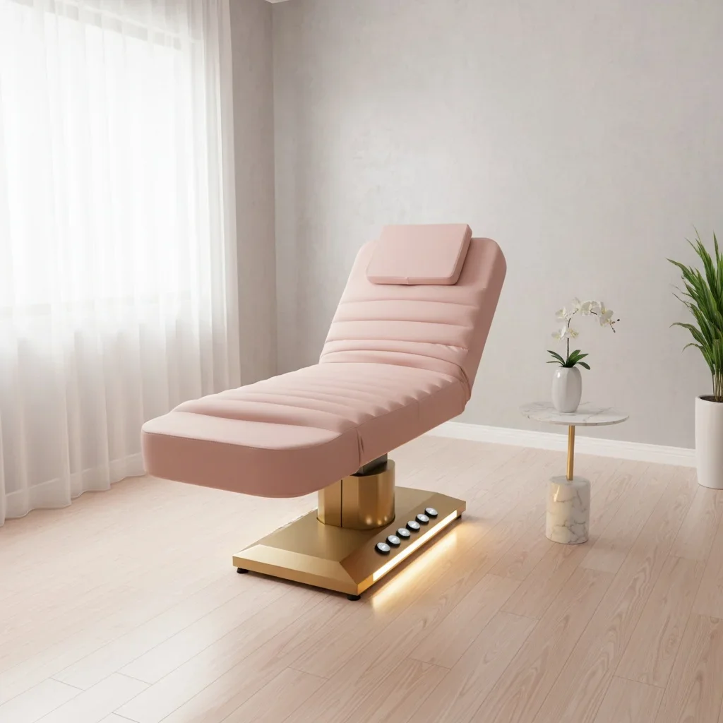 Beauty Salon Esthetician Furniture Gold Base Curve Facial Bed Electric Cosmetic Eyelash Bed Luxury Spa Massage Table Lash Bed