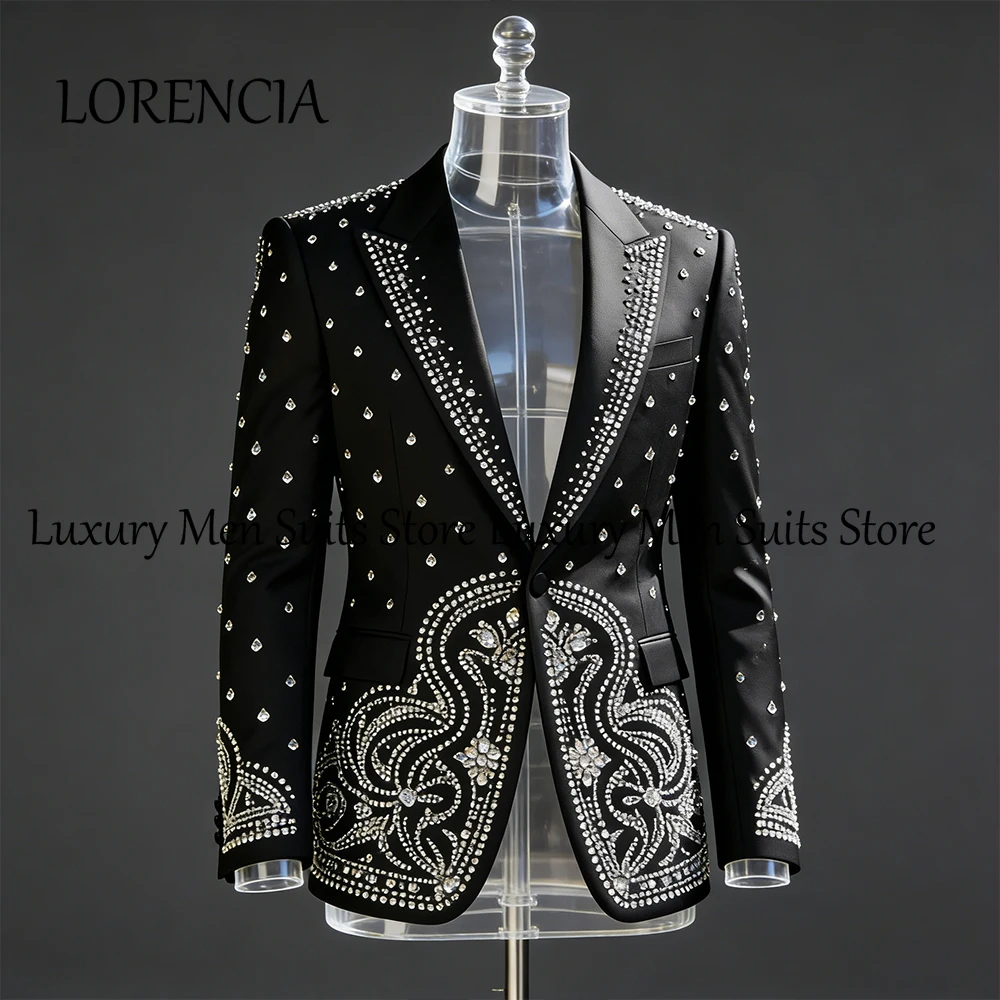 

Exquisite Crystal Suits for Men 2 Pieces Shiny Rhinestone Tuxedo Evening Party Male Prom Customized Blazer Pants zomerset heren