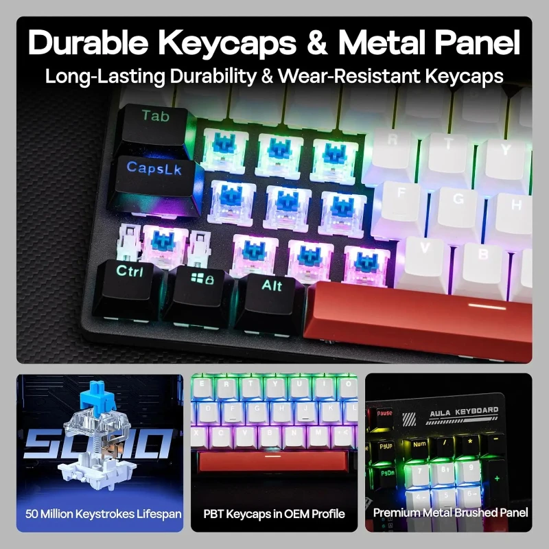 AULA  Wired Mechanical Keyboard 104 Full Size RGB Backlit Anti-ghosting Retro Tri-color Gaming Office for PC Computer Gamer
