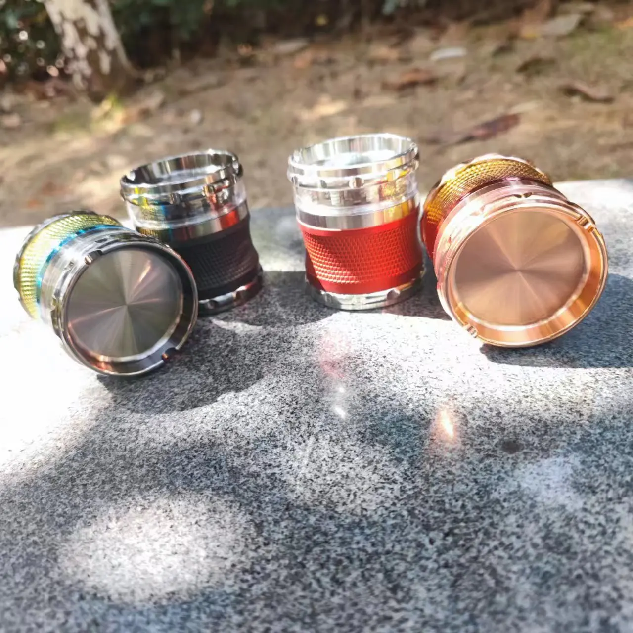 63mm diameter zinc alloy four layer metal tobacco grinder with groove cigarette set