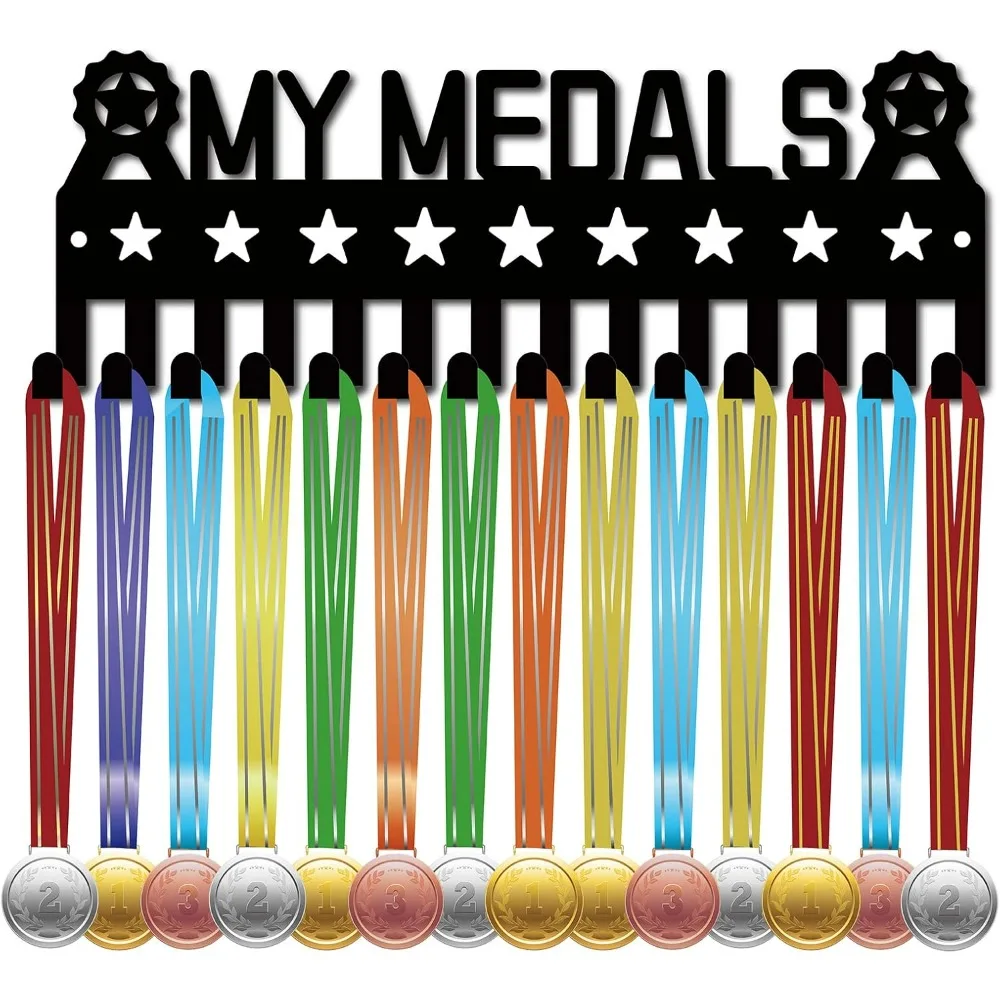 My Medals Medal Hanger Display Medal Holder Rack Sports Metal Hanging Awards Iron Small Mount Decor with 14 Hooks for Wall Home