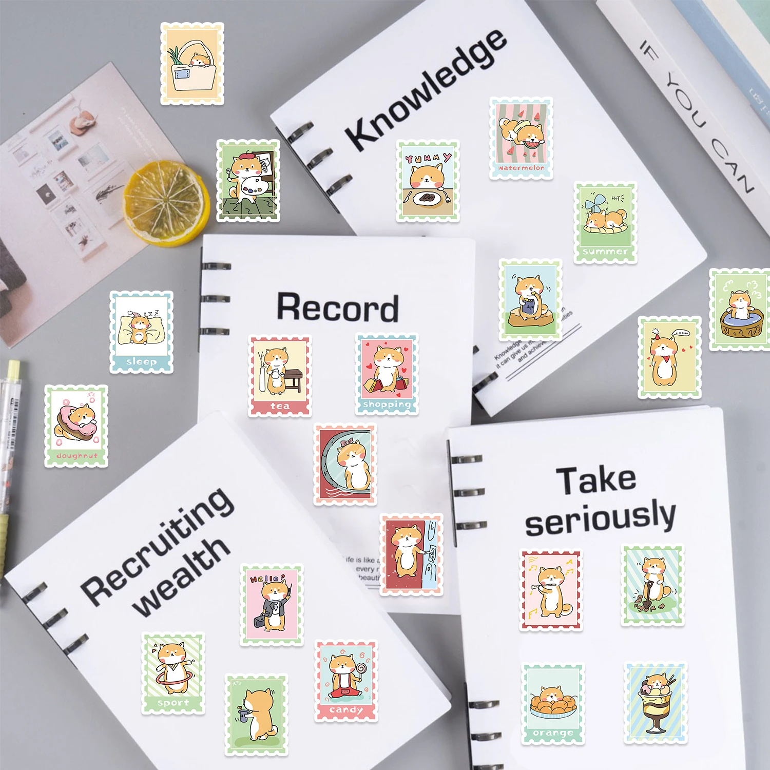 漫画の動物のステッカー,防水PVCステッカー,ラップトップ,スケートボード,車,犬のスタンプ,キュートで面白い,50個