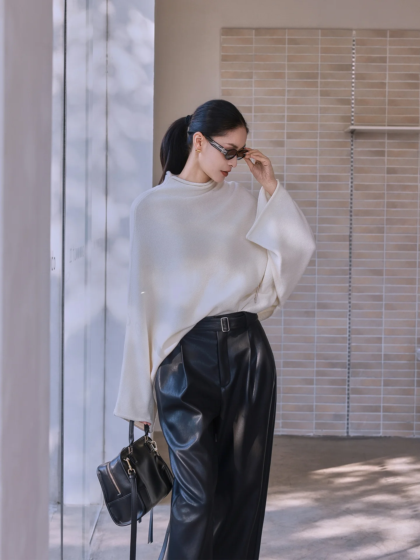 

Вязаный свитер JIEJI Zhang Spring из высококачественной шерстяной смеси, однотонный, с рукавами-колокол, свободного кроя, средней длины, с длинными рукавами, женский, модный