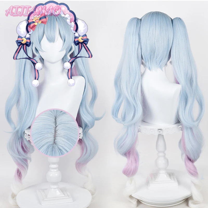 

2023 Snow Miku 90cm Long Anime Cosplay Wigs Fiber Heat Resistant Synthetic Hair + Wig Cap