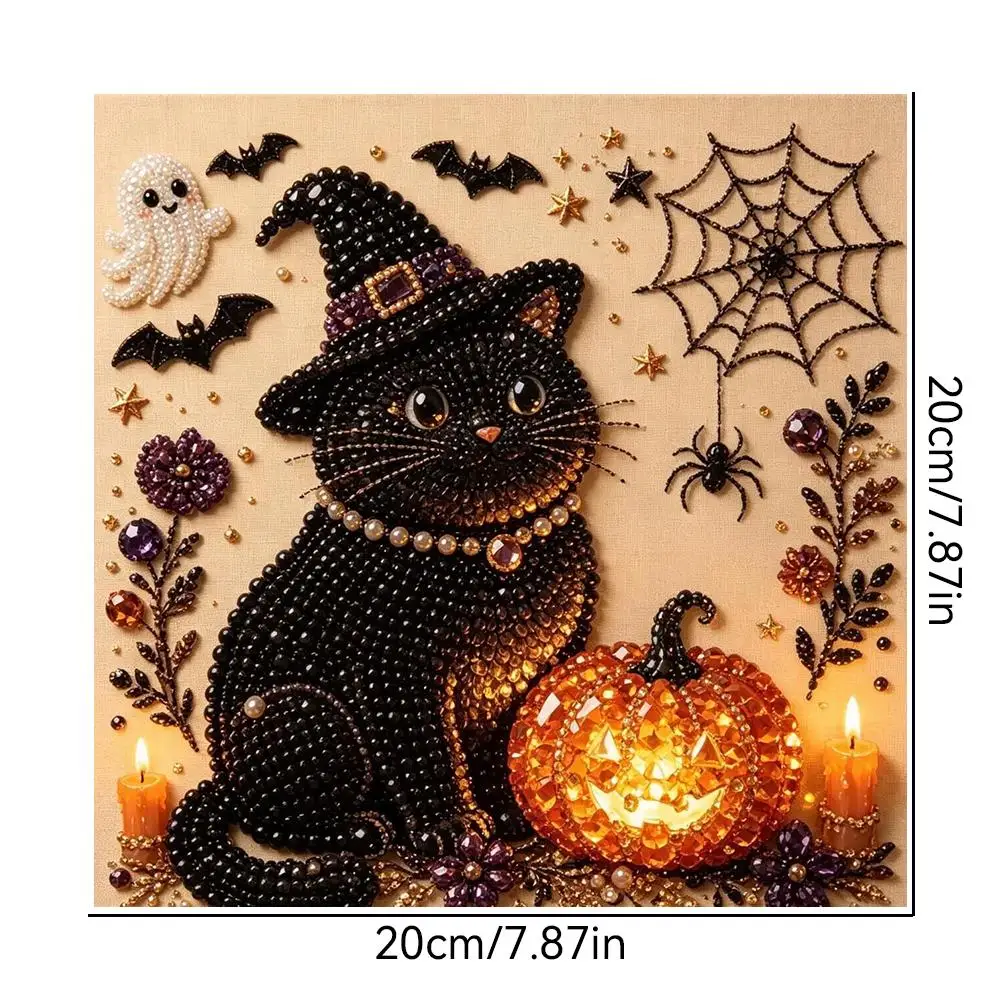 Halloween Geist & Kürbis 3D Perlenkunst DIY-Set 3D Perlenmosaik Bastelset Niedliche Schwarze Katze Geist Kürbis Leinwandkunst Heimdekoration – Detail 14