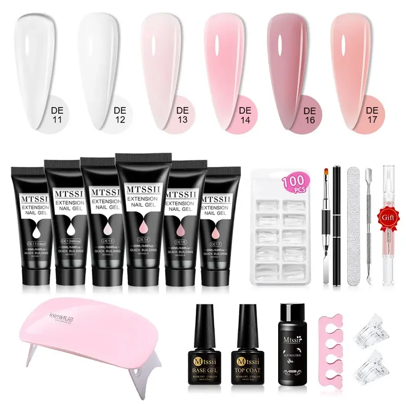 18pcs Acrylic Quick Building Nail Gel Polish Set with 6W UV Lamp Base Top Coat Slip Solution and Nail Tools for Nails Extension