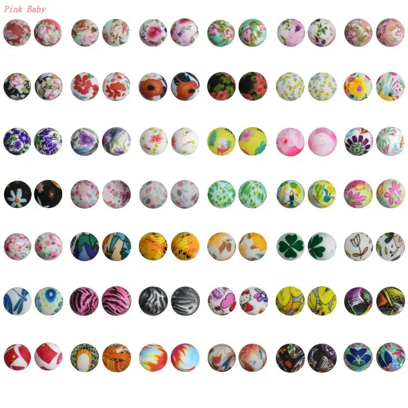 

50pcs Silicone Beads 15mm Round Tie Dye Print Leopard Baby Teether Toys BPA Free for Pacifier Chain Baby Molar Accessories