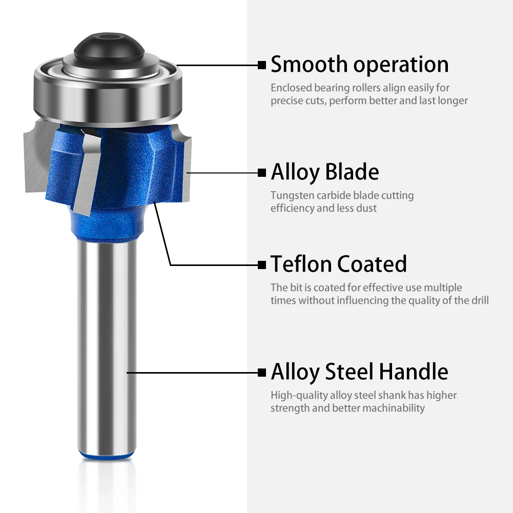 8mm 6mm 1/4inch Shank High Quality 4 flutes Router Bit Set Woodworking Milling Cutter R1 R2 R3 Trimming Knife Edge Rounded knife