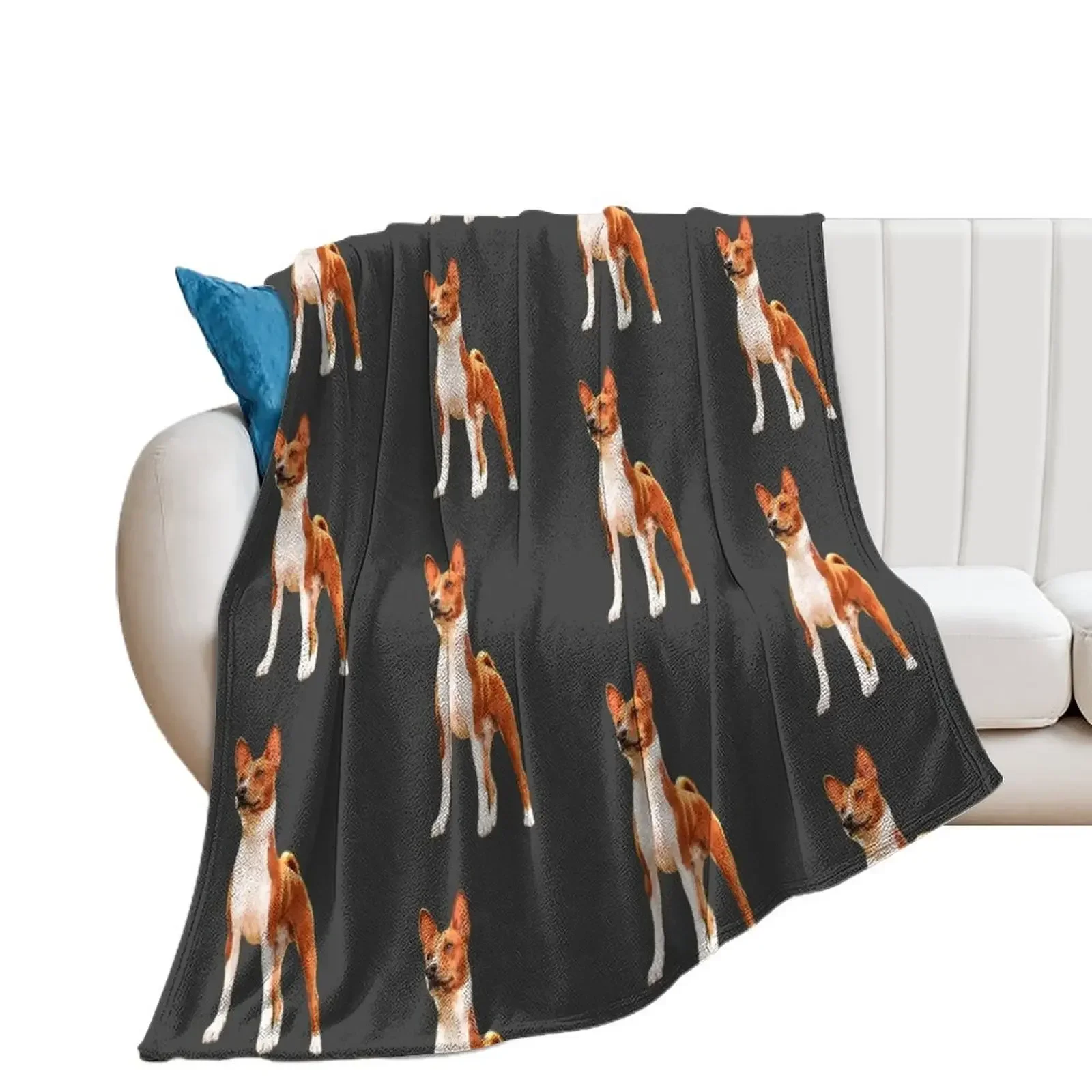 Basenji Dog Striking a Pose Throw Blanket Plaid on the sofa Luxury Designer Blankets