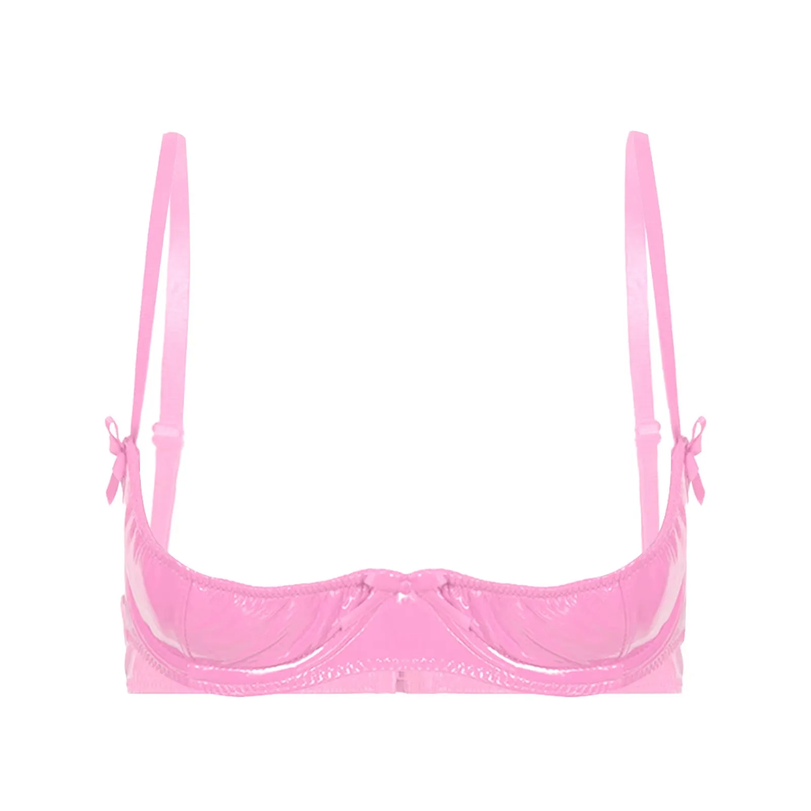 Womens Lingerie Open Breast Bras Wet Look Patent Leather Sexy Open Chest Quarter Cup Brassier Strappy Underwired Bra Underwear