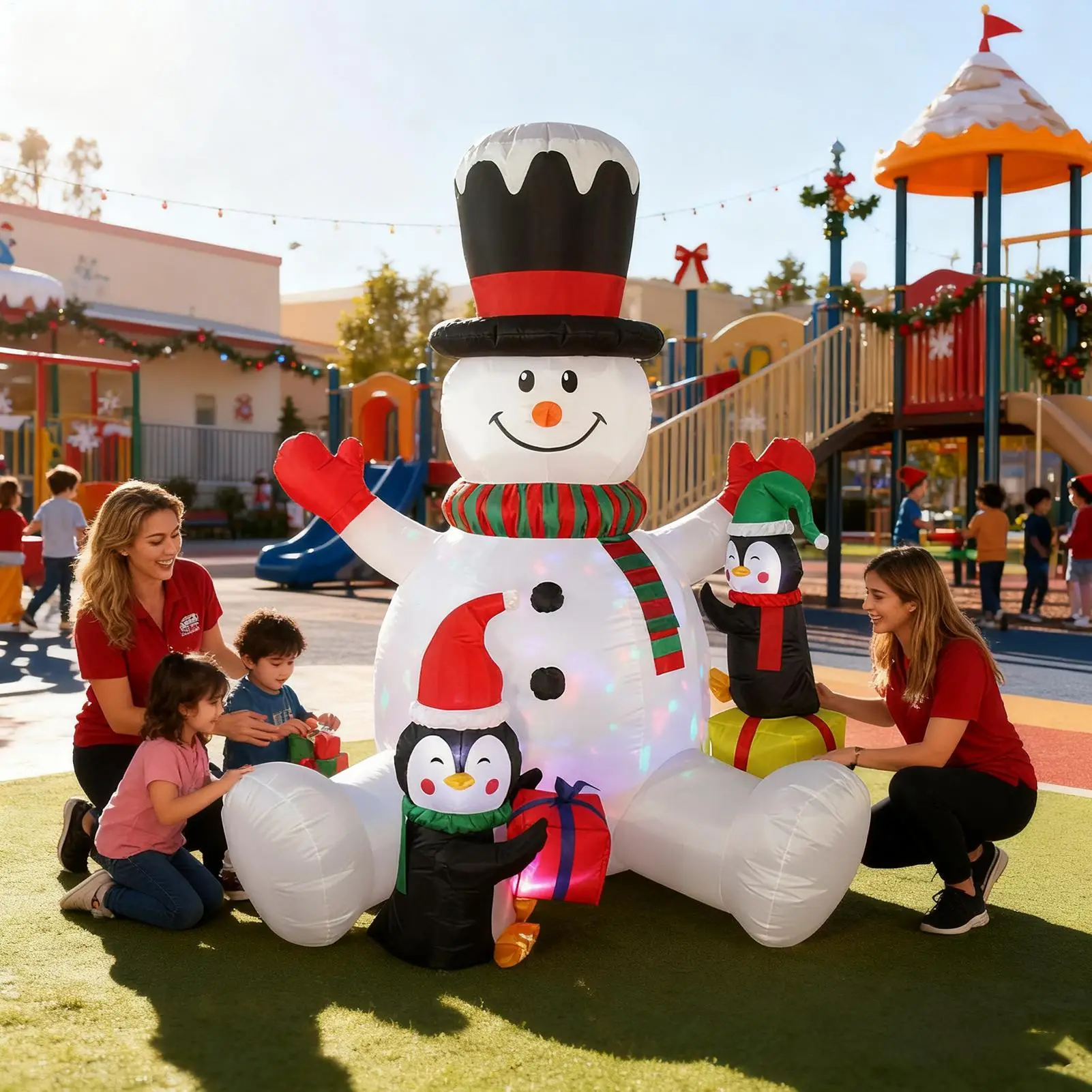 

Inflatable Christmas Decorations 7ft Display Decor With 2 Penguins Christmas Inflatable Snowman For Family Friends Indoor